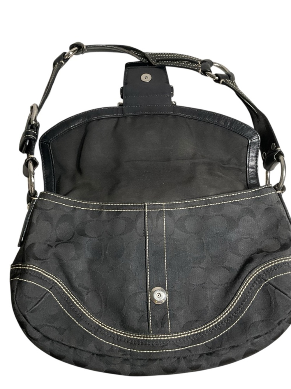 Coach Black Signature Canvas Buckle Hobo Shoulder Bag - Picture 2 of 16